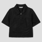 8 seconds Linen Blend Short Sleeve Crop Shacket — Black