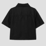 8 seconds Linen Blend Short Sleeve Crop Shacket — Black