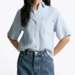 TOMMY HILFIGER [Official Headquarters] Boxy Crop Linen Shirt