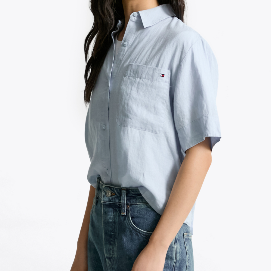 TOMMY HILFIGER [Official Headquarters] Boxy Crop Linen Shirt