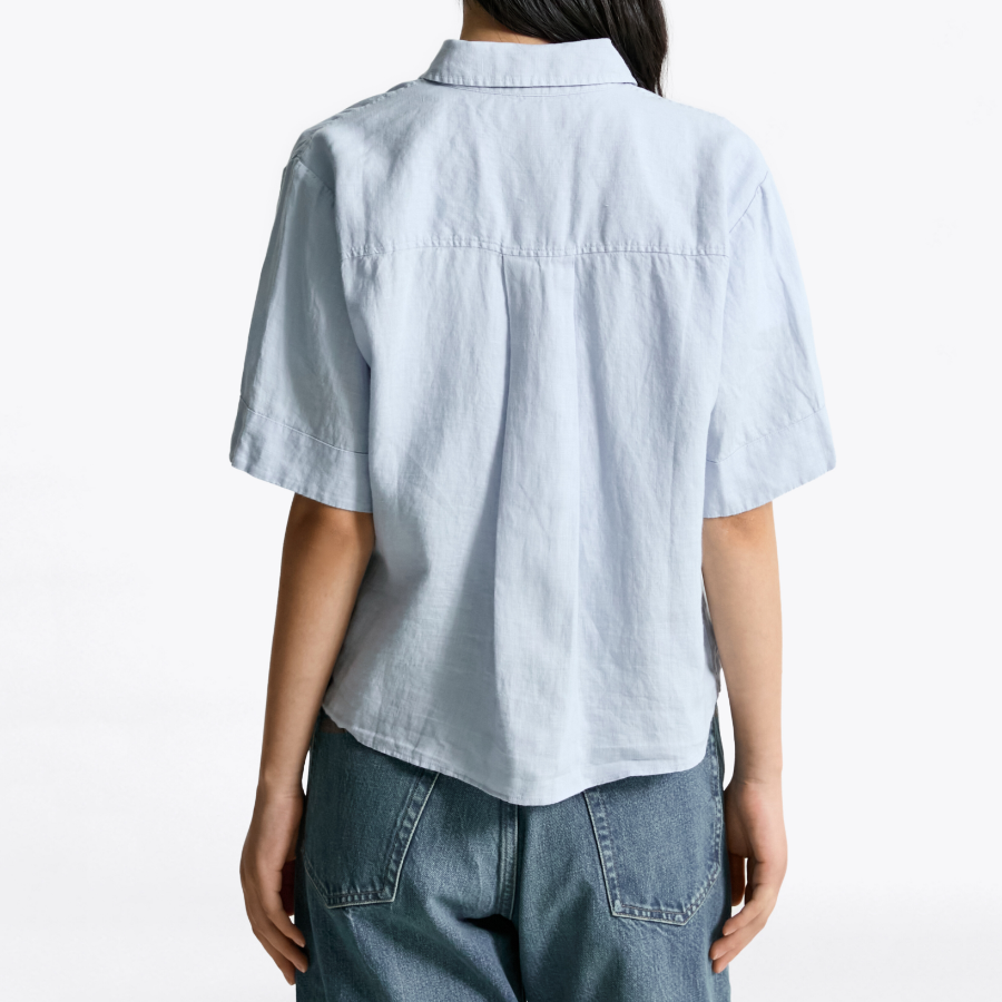 TOMMY HILFIGER [Official Headquarters] Boxy Crop Linen Shirt