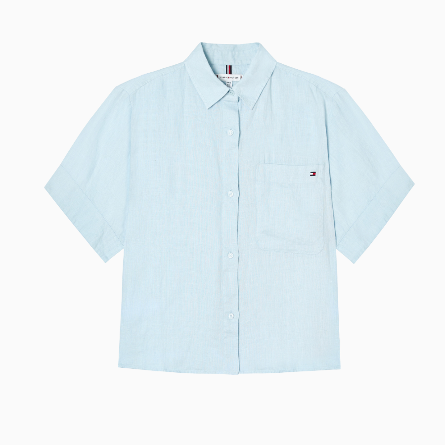 TOMMY HILFIGER [Official Headquarters] Boxy Crop Linen Shirt