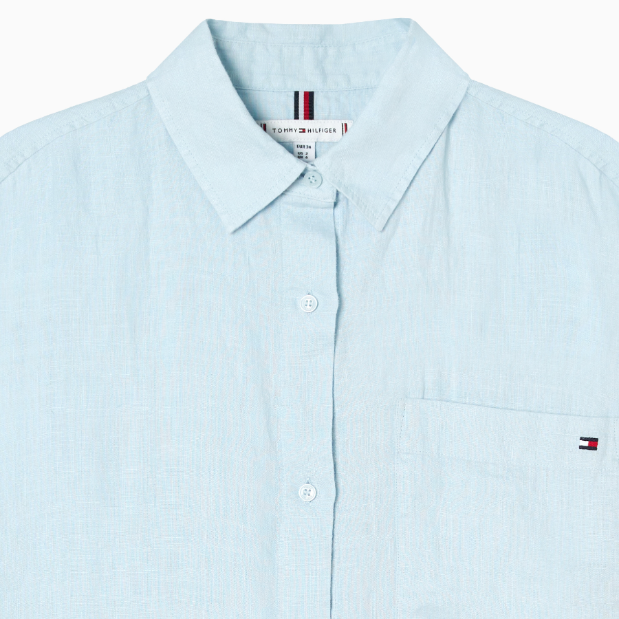 TOMMY HILFIGER [Official Headquarters] Boxy Crop Linen Shirt