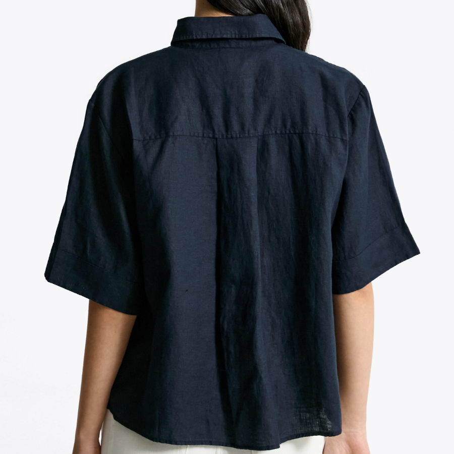 TOMMY HILFIGER [Official Headquarters] Boxy Crop Linen Shirt (T22F3WSH093WT1C1G)