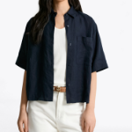 TOMMY HILFIGER [Official Headquarters] Boxy Crop Linen Shirt (T22F3WSH093WT1C1G)