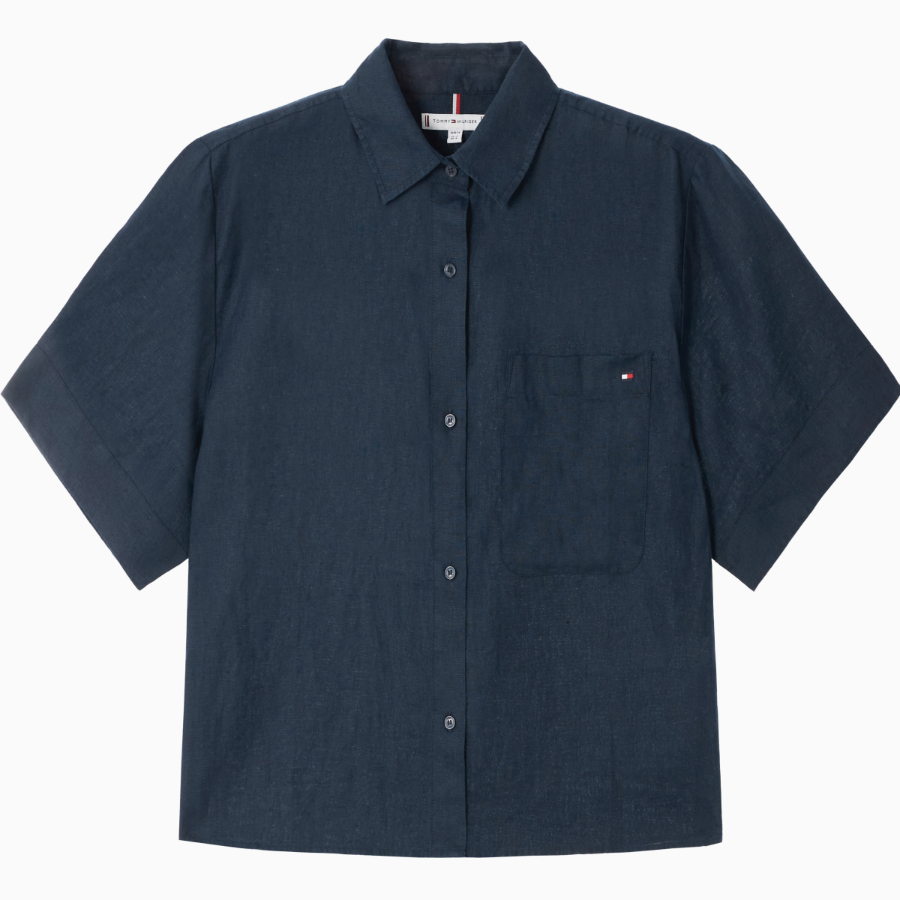 TOMMY HILFIGER [Official Headquarters] Boxy Crop Linen Shirt (T22F3WSH093WT1C1G)