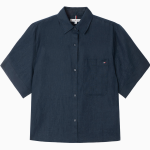 TOMMY HILFIGER [Official Headquarters] Boxy Crop Linen Shirt (T22F3WSH093WT1C1G)