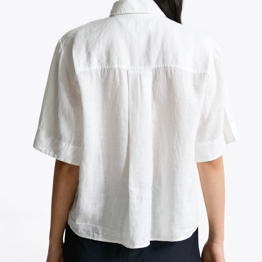TOMMY HILFIGER [Official Headquarters] Boxy Crop Linen Shirt (T22F3WSH093WT1YCF)