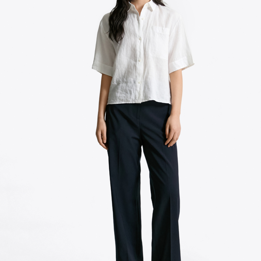 TOMMY HILFIGER [Official Headquarters] Boxy Crop Linen Shirt (T22F3WSH093WT1YCF)