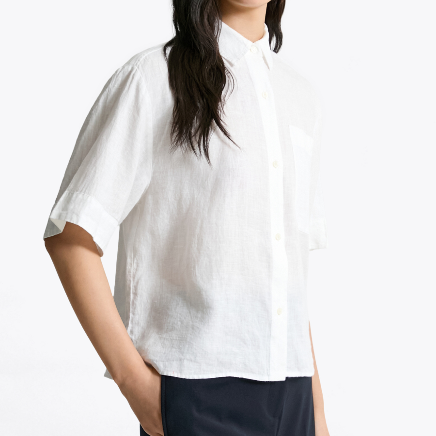 TOMMY HILFIGER [Official Headquarters] Boxy Crop Linen Shirt (T22F3WSH093WT1YCF)