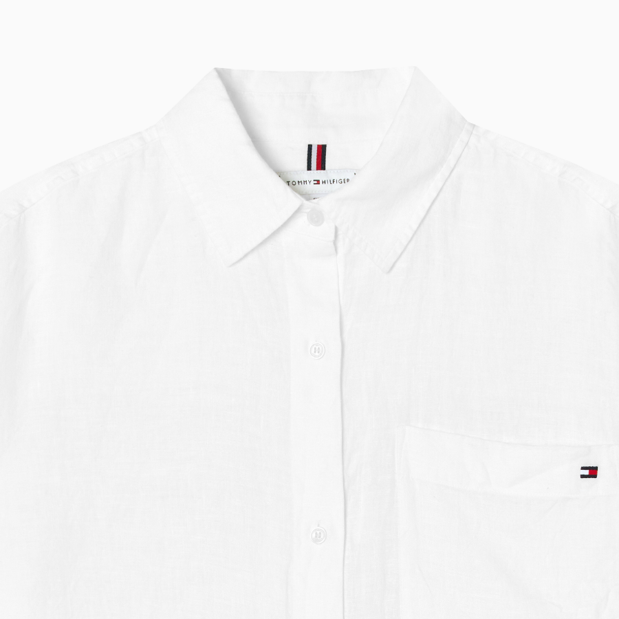 TOMMY HILFIGER [Official Headquarters] Boxy Crop Linen Shirt (T22F3WSH093WT1YCF)