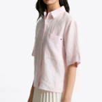 TOMMY HILFIGER [Official Headquarters] Boxy Crop Linen Shirt (T22F3WSH093WT1TOG)