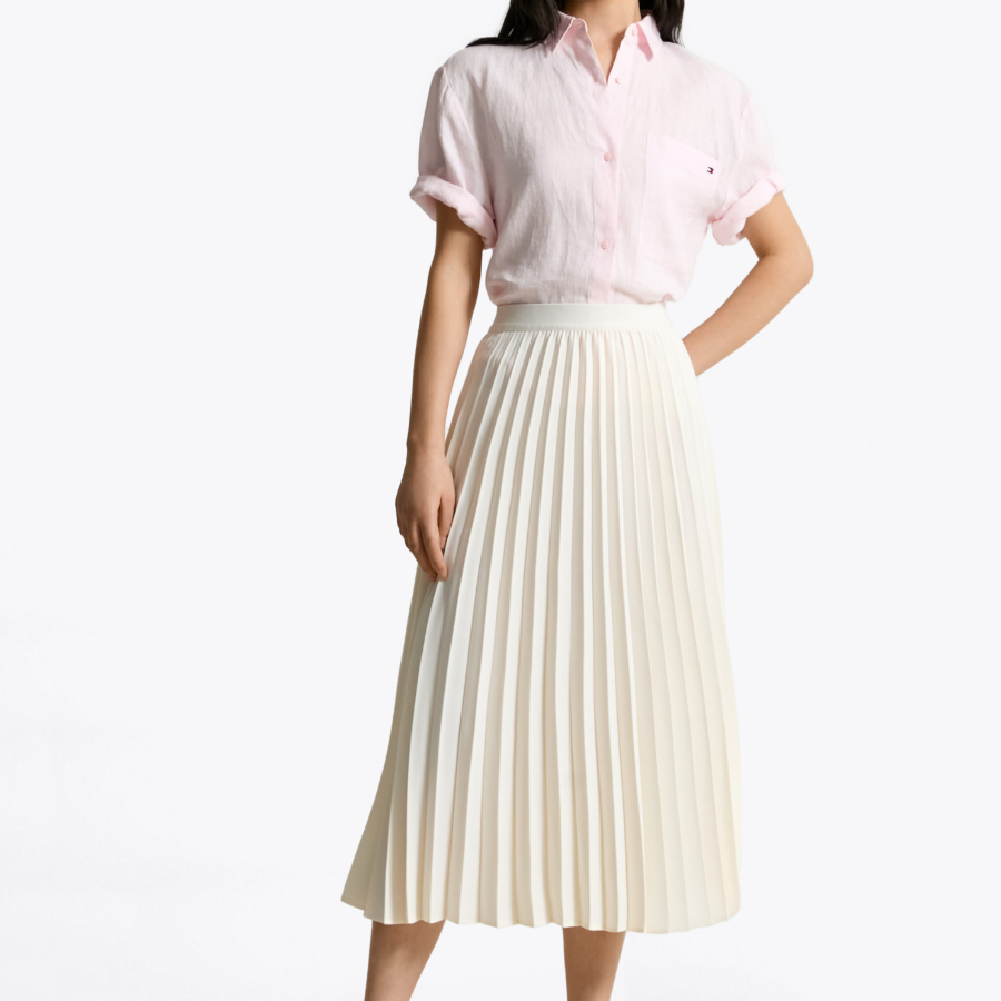 TOMMY HILFIGER [Official Headquarters] Boxy Crop Linen Shirt (T22F3WSH093WT1TOG)