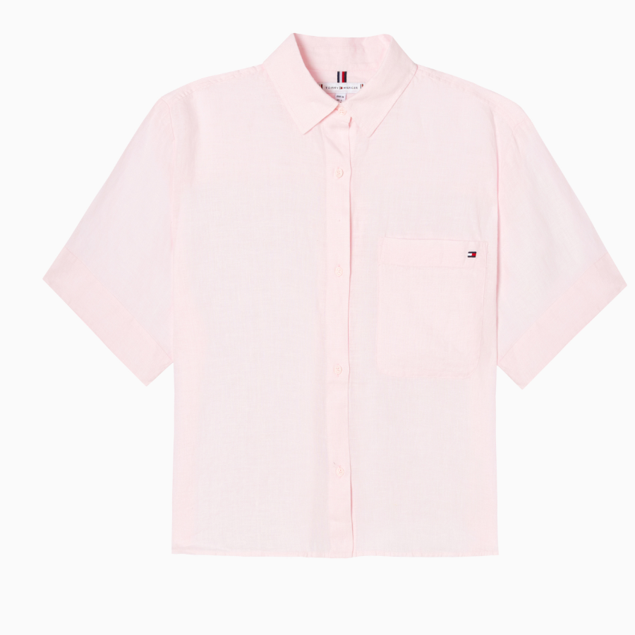 TOMMY HILFIGER [Official Headquarters] Boxy Crop Linen Shirt (T22F3WSH093WT1TOG)