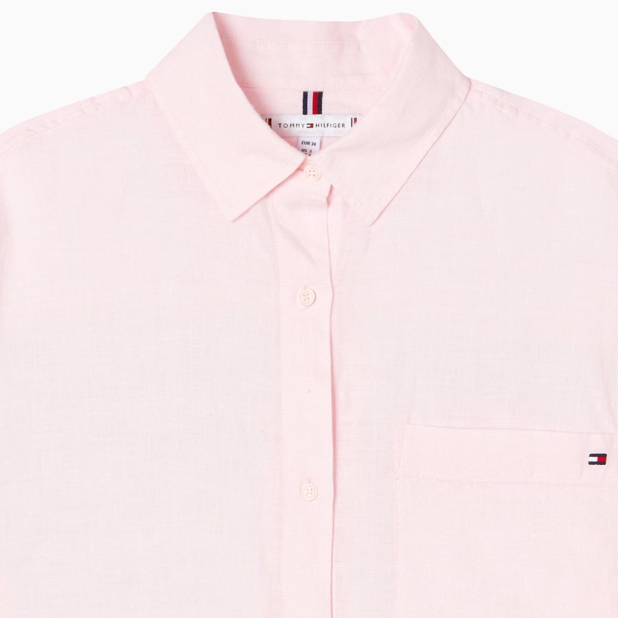 TOMMY HILFIGER [Official Headquarters] Boxy Crop Linen Shirt (T22F3WSH093WT1TOG)