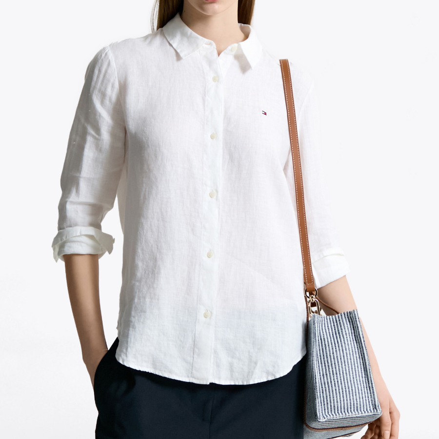 TOMMY HILFIGER [Official Headquarters] Solid Collar Linen Shirt (T22F3WSH090WT2YCF)