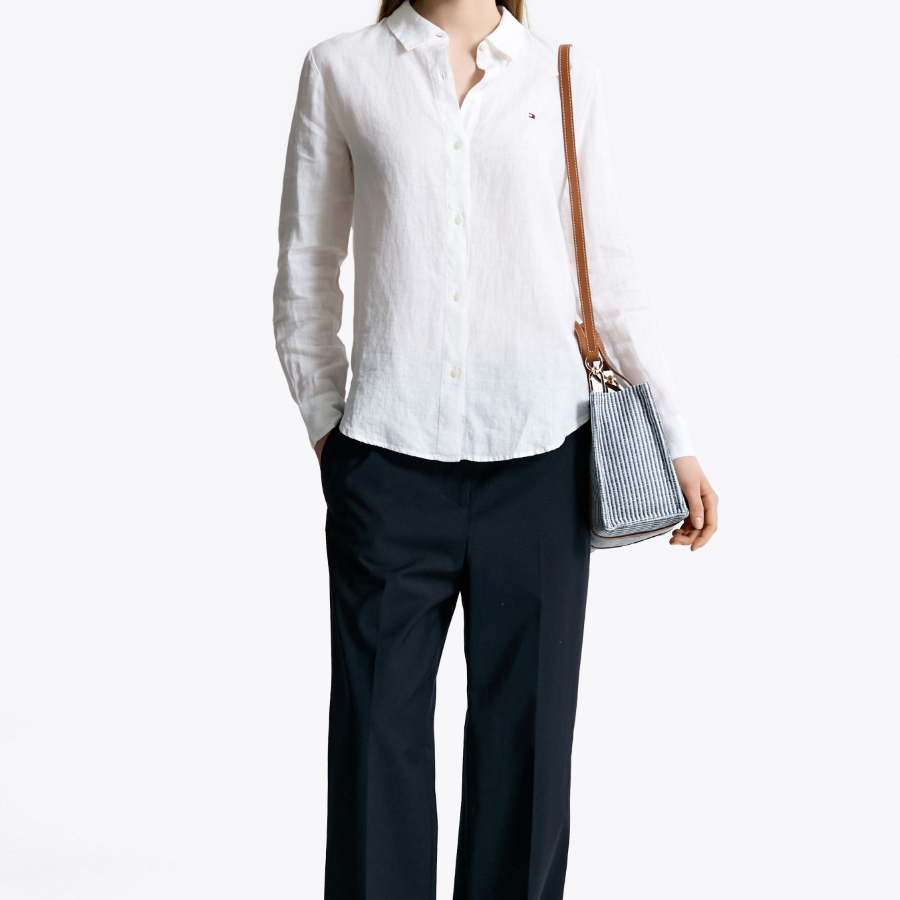 TOMMY HILFIGER [Official Headquarters] Solid Collar Linen Shirt (T22F3WSH090WT2YCF)