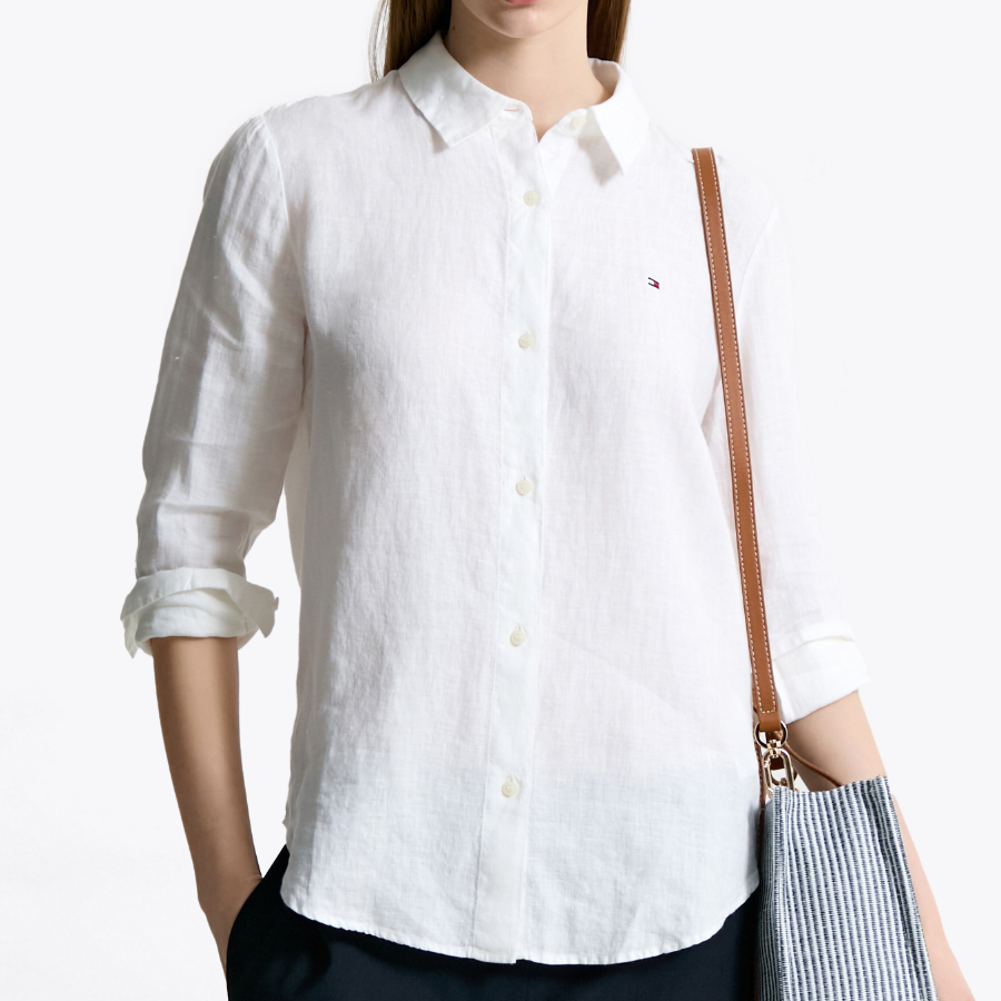 TOMMY HILFIGER [Official Headquarters] Solid Collar Linen Shirt (T22F3WSH090WT2YCF)