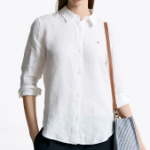 TOMMY HILFIGER [Official Headquarters] Solid Collar Linen Shirt (T22F3WSH090WT2YCF)