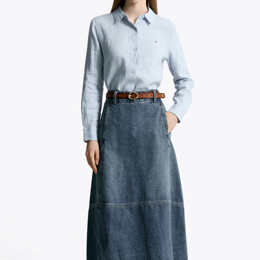 TOMMY HILFIGER [Official Headquarters] Solid Collar Linen Shirt (T22F3WSH090WT2C1O)