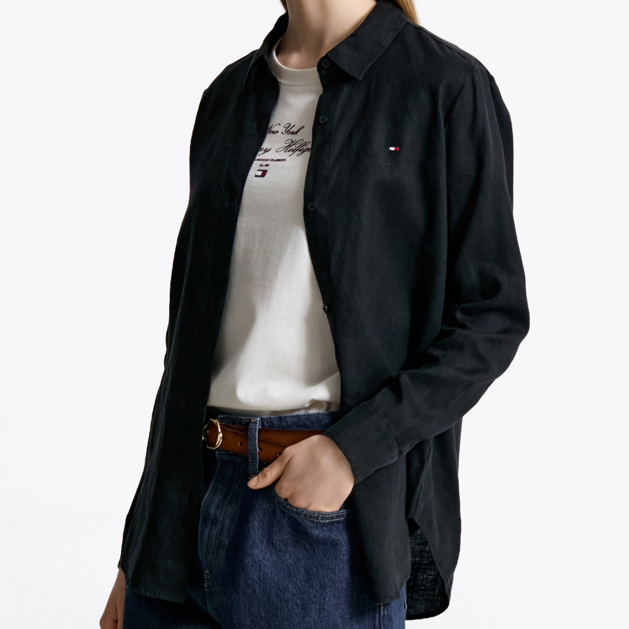 TOMMY HILFIGER [Official Headquarters] Solid Collar Linen Shirt (T22F3WSH090WT2BDS)