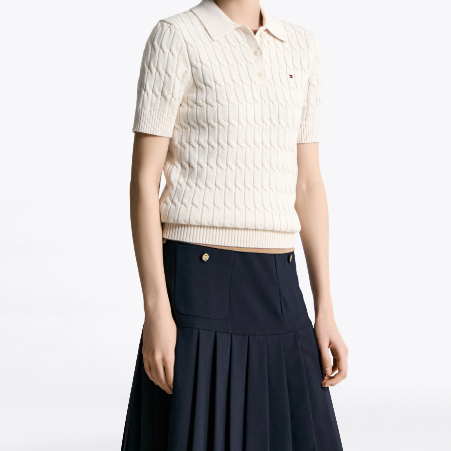 TOMMY HILFIGER [Official Headquarters] Cable Polo Short-Sleeve Pullover