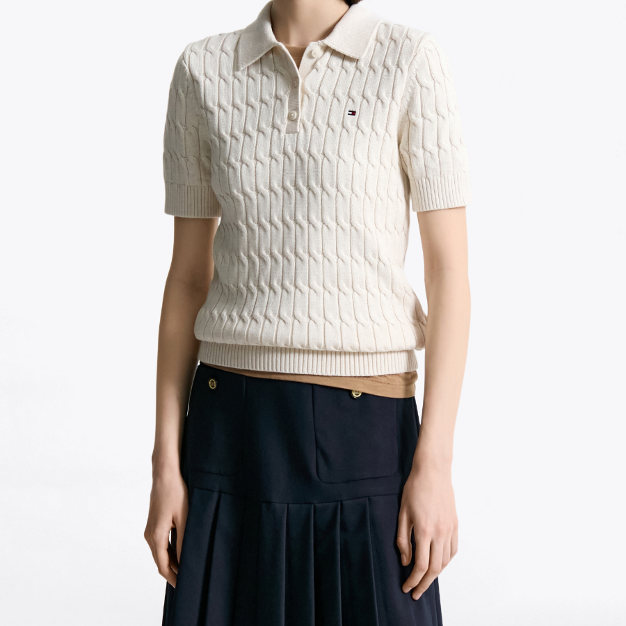 TOMMY HILFIGER [Official Headquarters] Cable Polo Short-Sleeve Pullover
