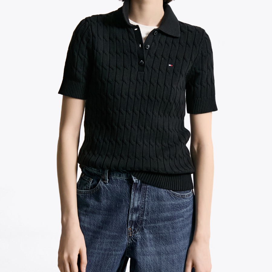 TOMMY HILFIGER [Official Headquarters] Cable Polo Short-Sleeve Pullover