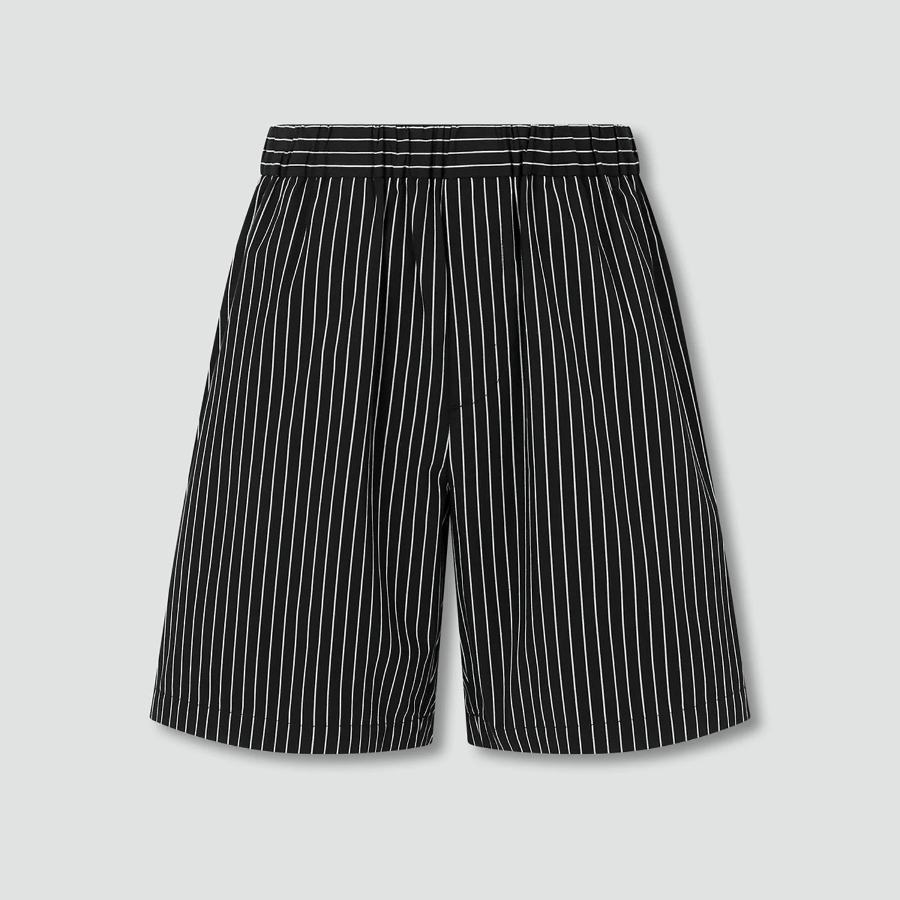 JAJU Firm Crisp Full-Banding Half Pants – Jet Black Stripe