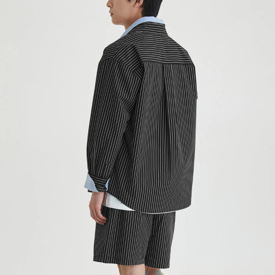 JAJU Firm Crisp Full-Banding Half Pants – Jet Black Stripe