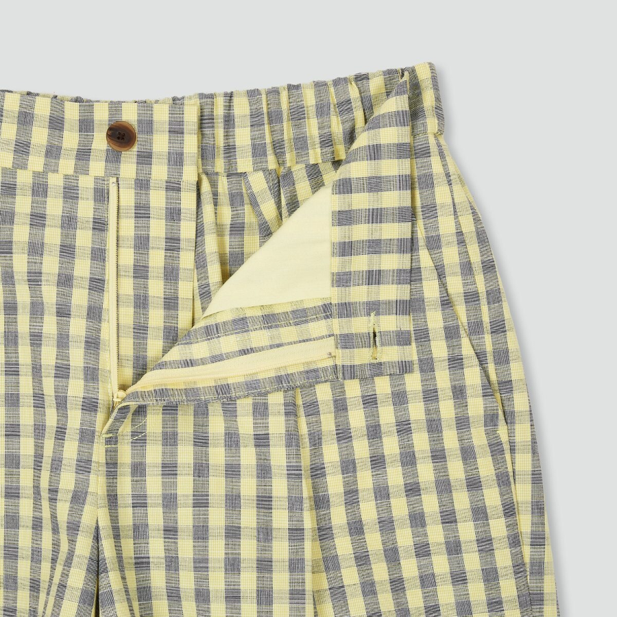 JAJU Cotton Check Tuck Half Pants – Yellow