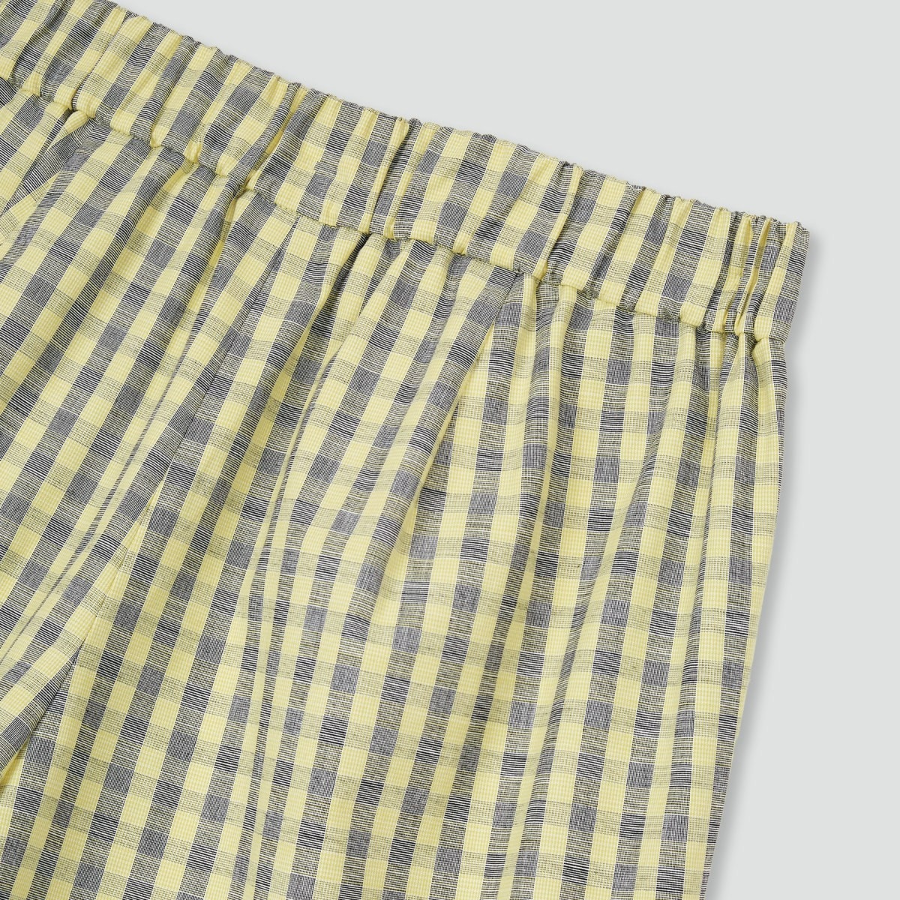 JAJU Cotton Check Tuck Half Pants – Yellow