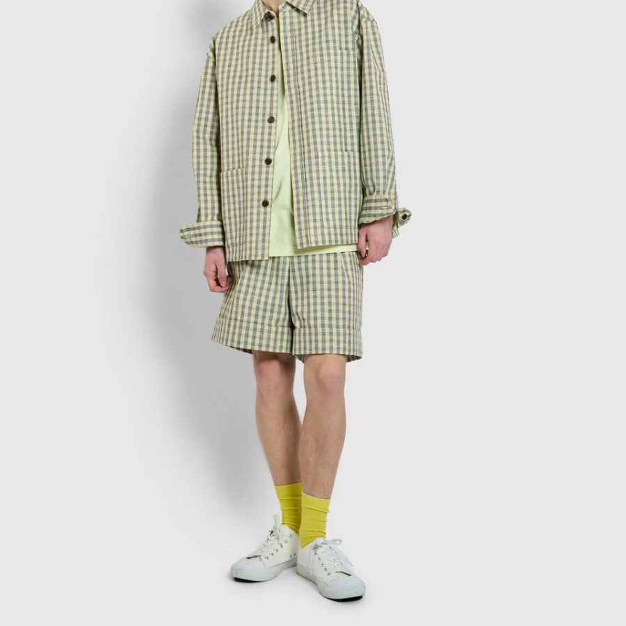 JAJU Cotton Check Tuck Half Pants – Yellow