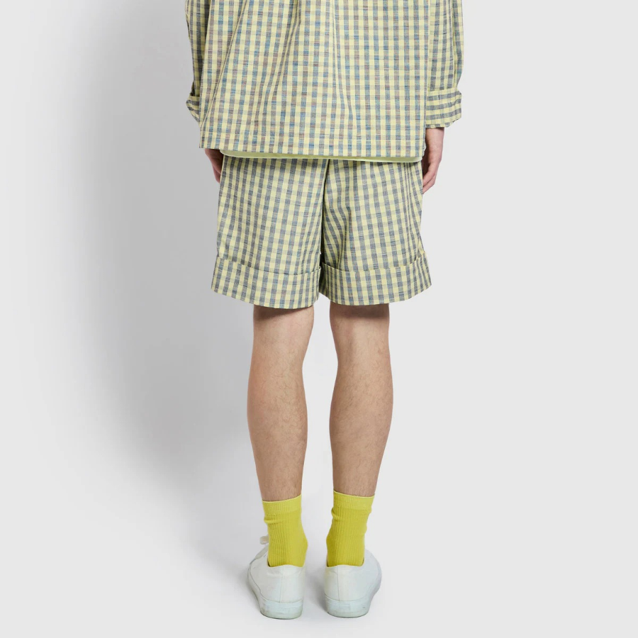 JAJU Cotton Check Tuck Half Pants – Yellow