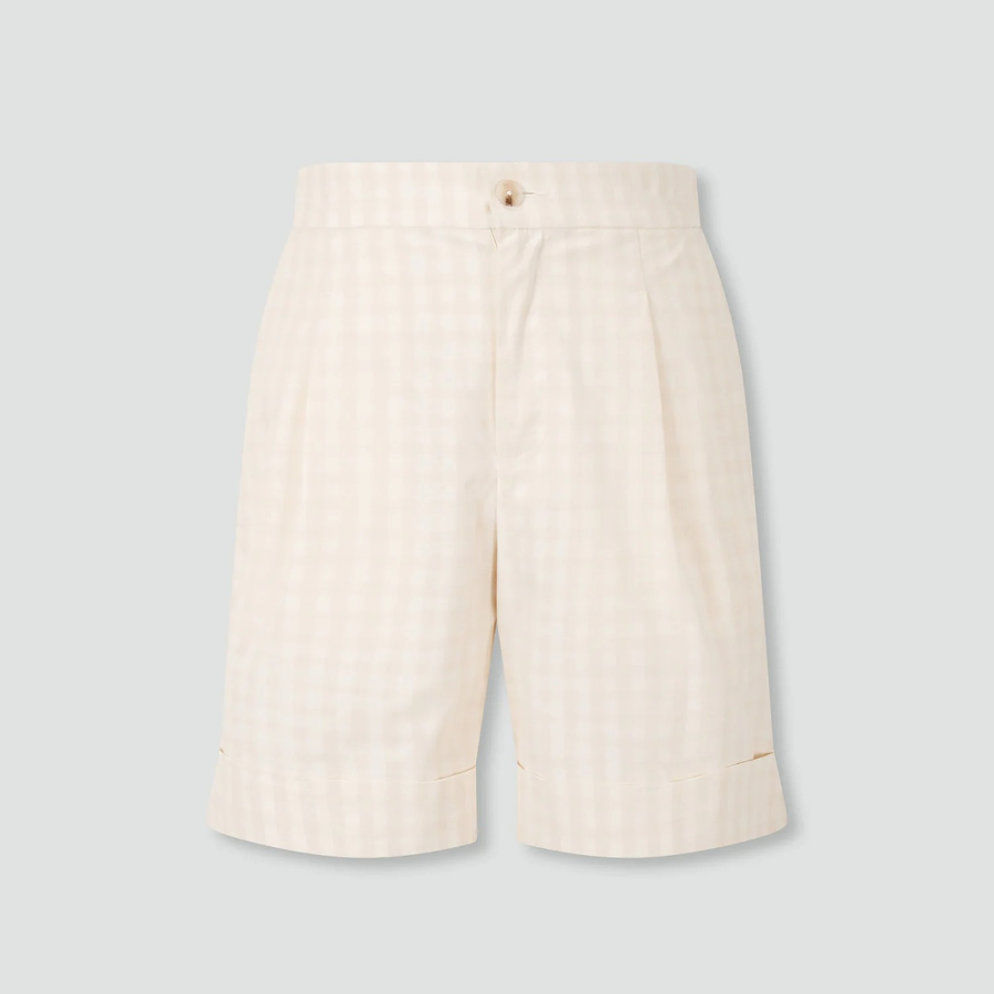 JAJU Cotton Check Tuck Half Pants – Ivory