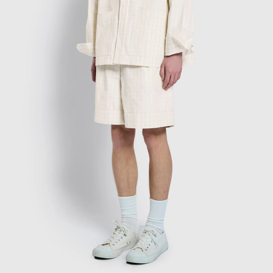 JAJU Cotton Check Tuck Half Pants – Ivory