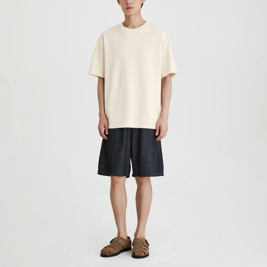 JAJU Washed Denim Half Pants – Navy