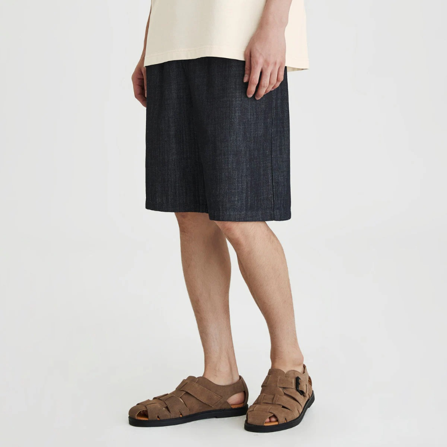 JAJU Washed Denim Half Pants – Navy