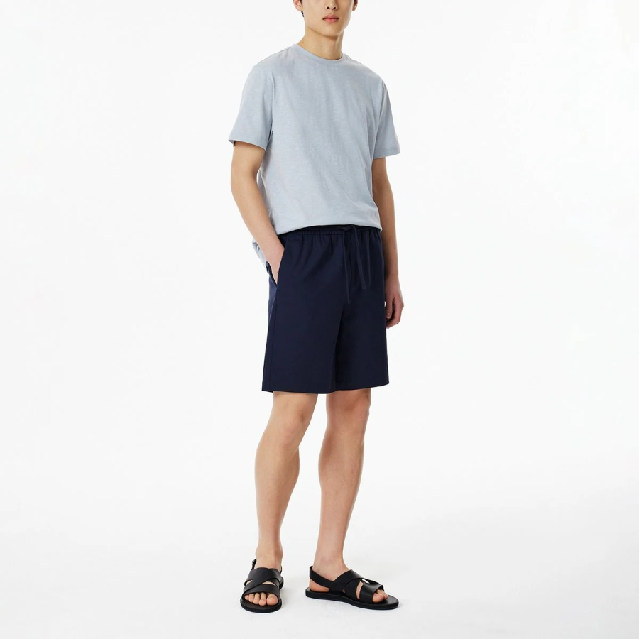 JAJU Linen Blended Banding Half Pants – Navy