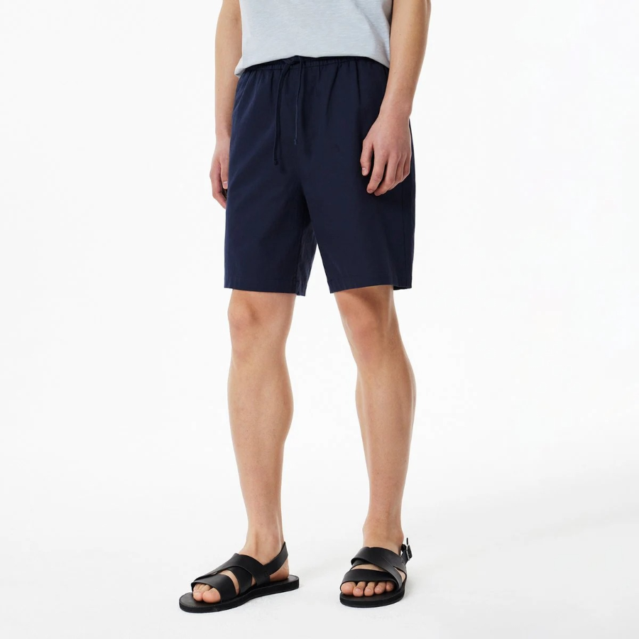 JAJU Linen Blended Banding Half Pants – Navy