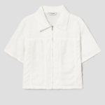 8 seconds Linen Blend Short Sleeve Crop Shacket — White