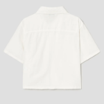 8 seconds Linen Blend Short Sleeve Crop Shacket — White