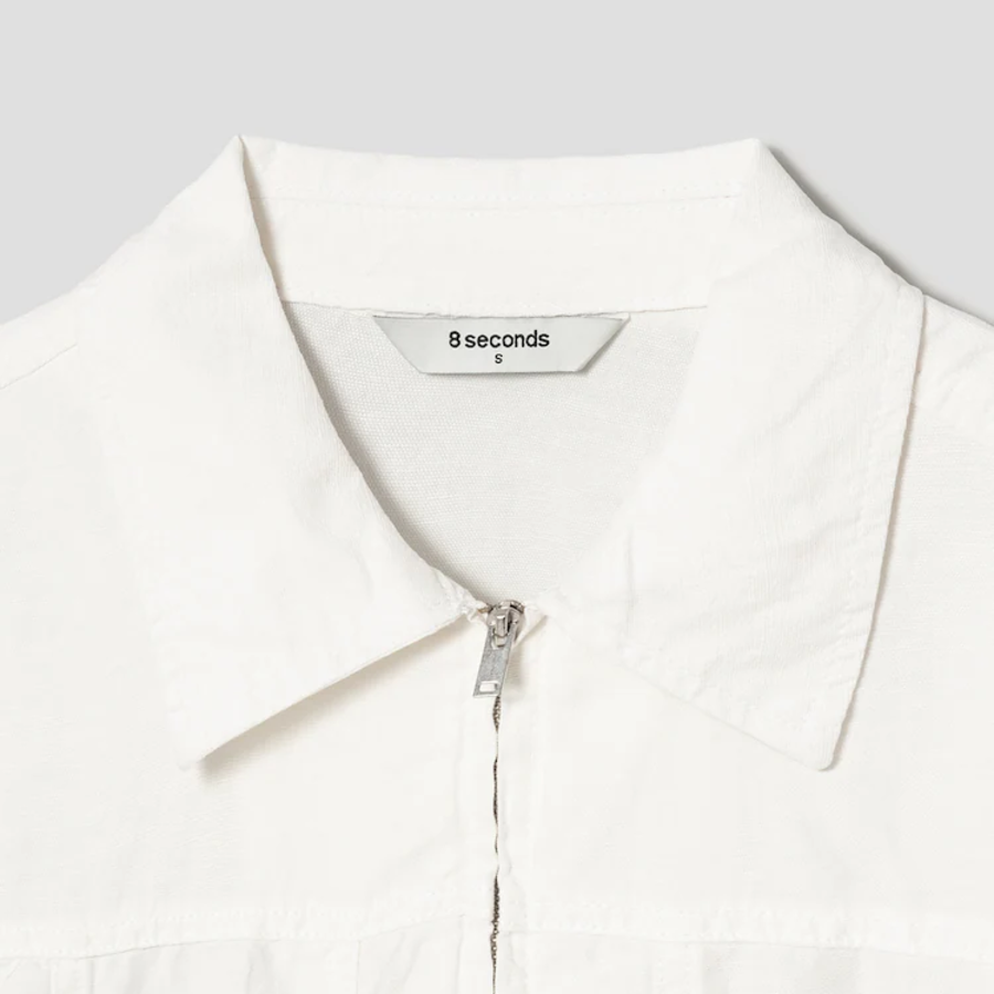 8 seconds Linen Blend Short Sleeve Crop Shacket — White