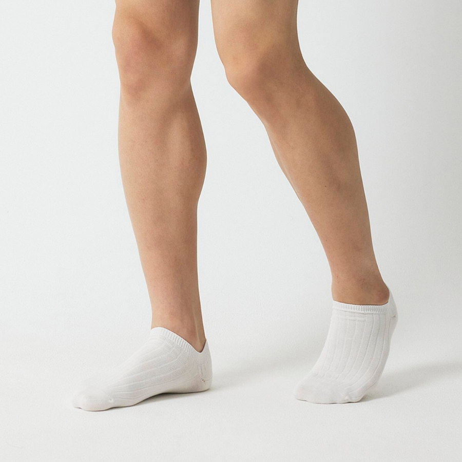 JAJU Cotton Wide Rib Sneaker Socks – White
