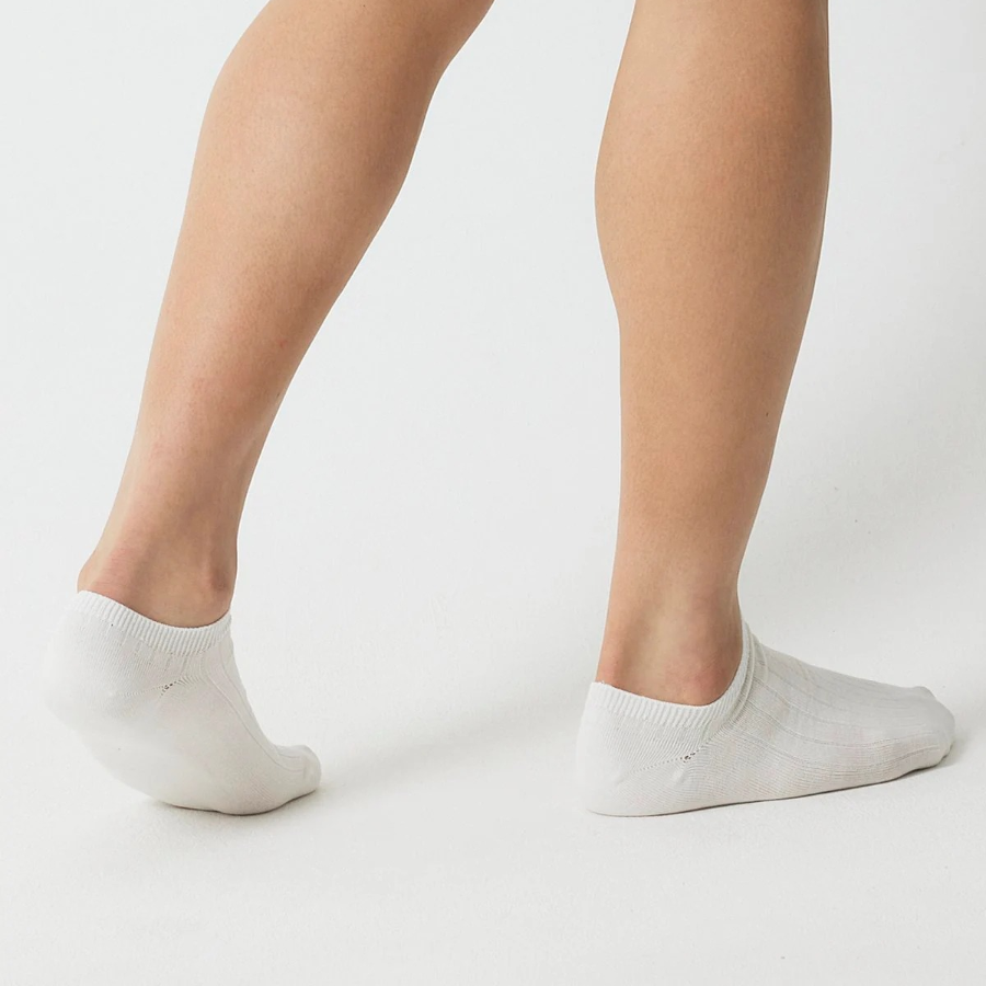 JAJU Cotton Wide Rib Sneaker Socks – White
