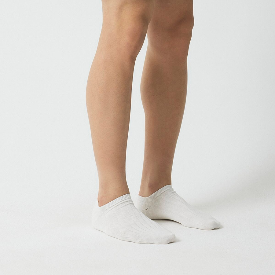 JAJU Cotton Wide Rib Sneaker Socks – White