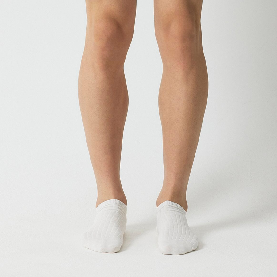 JAJU Cotton Wide Rib Sneaker Socks – White