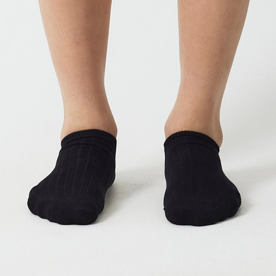 JAJU Cotton Wide Rib Sneaker Socks – Black
