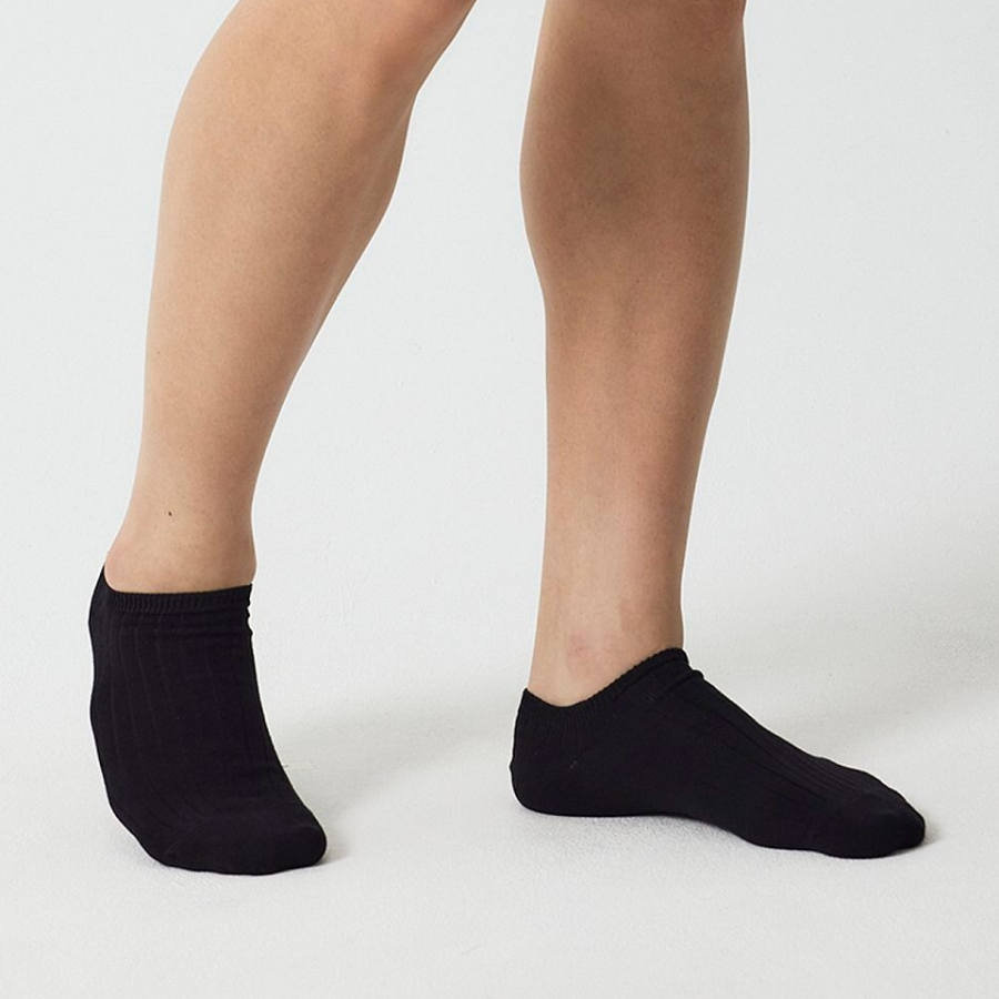 JAJU Cotton Wide Rib Sneaker Socks – Black