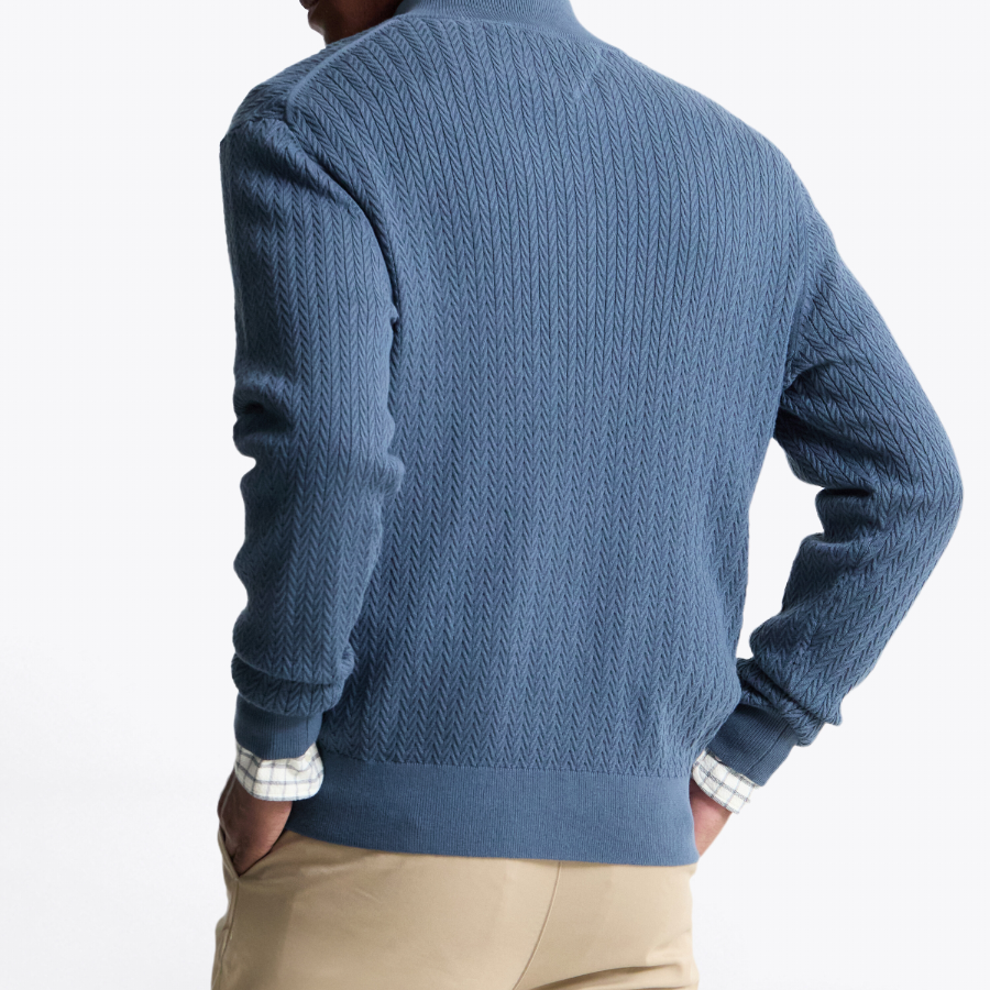 TOMMY HILFIGER Herringbone Structure Mockneck Zip-Up Sweater